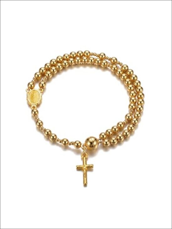 Jewelry - Rosary Cross Bracelet Women Crystal Beaded Gold Cross Pendant Religious Charm
